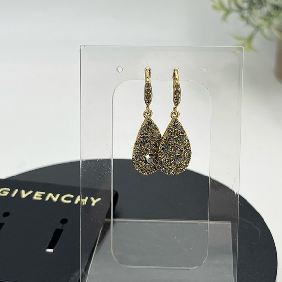 Givenchy Womens Gold Tone Grey Crystal Dangle Teardrop Earrings New - Picture 2 of 16